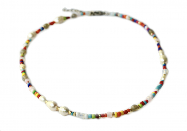 Damenkette Perlenkette Süßwasserperlen bunt Geschenk Frauen Schwester Freundin